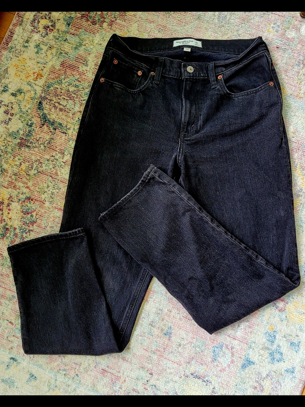 Abercrombie & Fitch 90's Straight Mid Rise Curve Love Black Jeans 27 Short